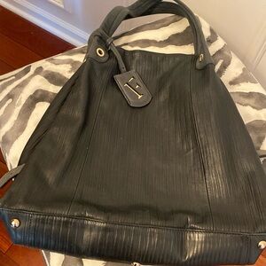 Furla  women’s Genuine Leather shoulder bag , black with green and gold zippers